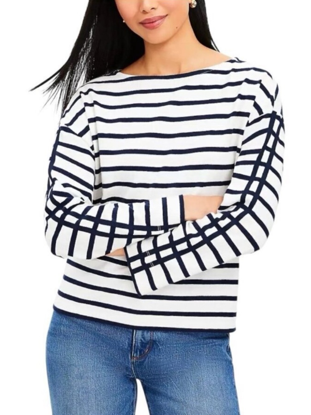 LOFT Black and White Boxy Long Sleeve Tee